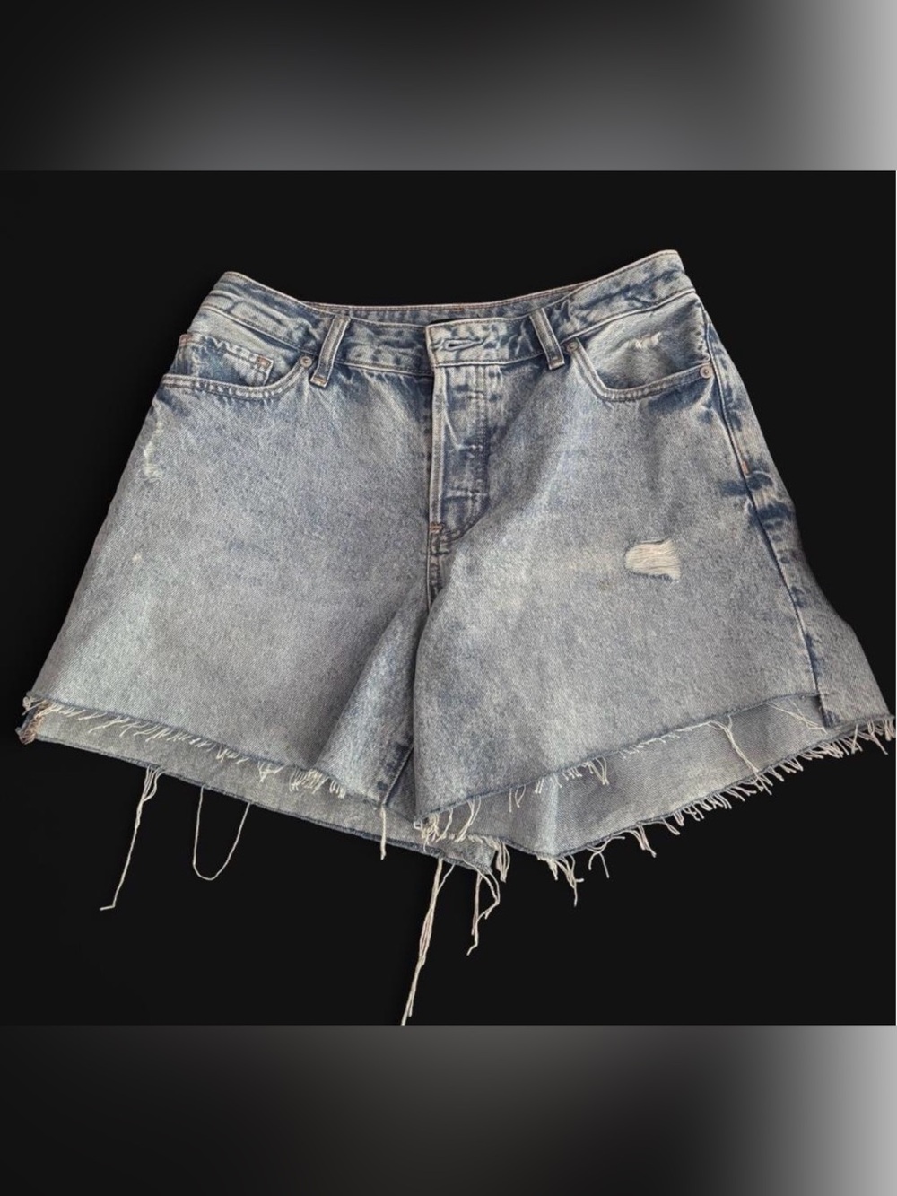 Express Washed Light Blue curvy boyfriend style Distressed Denim Shorts